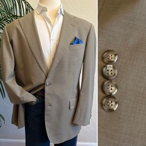 BROOKS BROS MENS BLAZER SIZE 45L TAN SPORT COAT LONG SUIT JACKET MADE IN USA